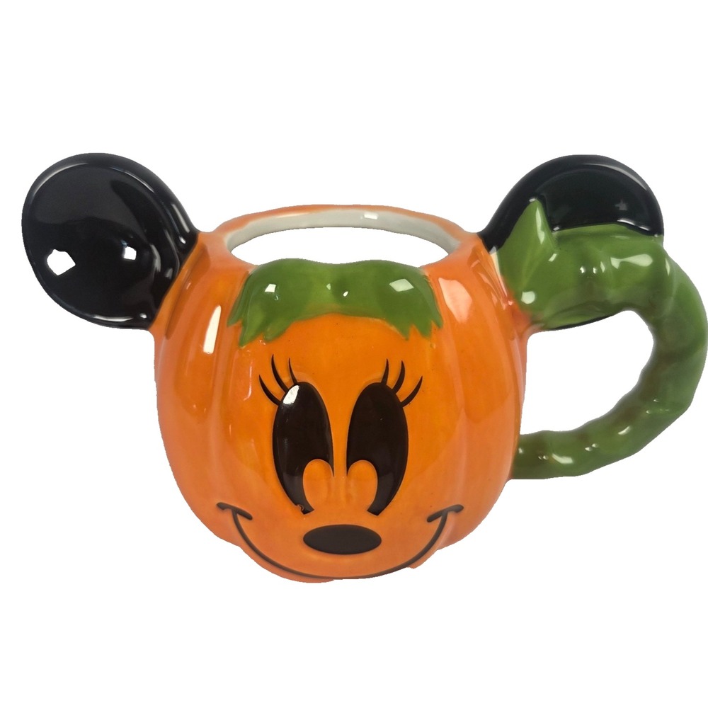 Minnie Mouse Pumpkin Mug 14.81 oz Disney Halloween Ceramic 3D Ears Stem Handle